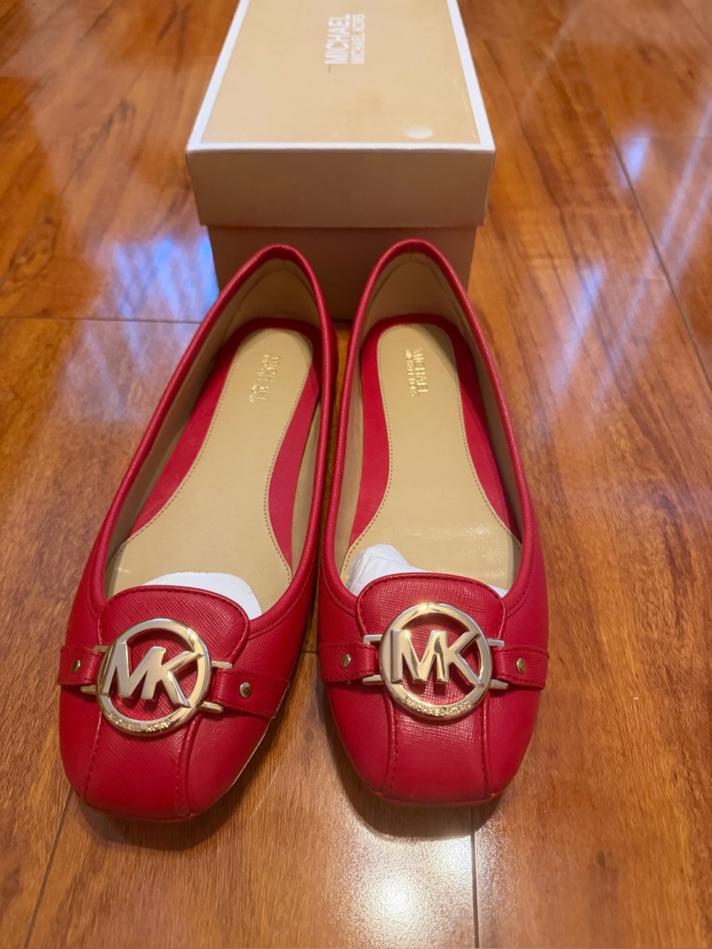 Michael Kors Red Leather MK Logo Ballet Flats